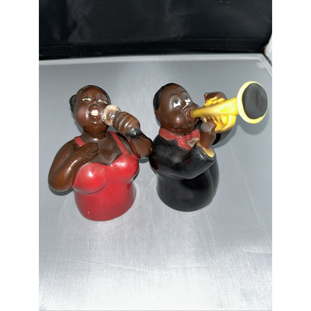 Jazz Figures Guitar Saxophone And Singer Salt And Peper Ceramic Glazed